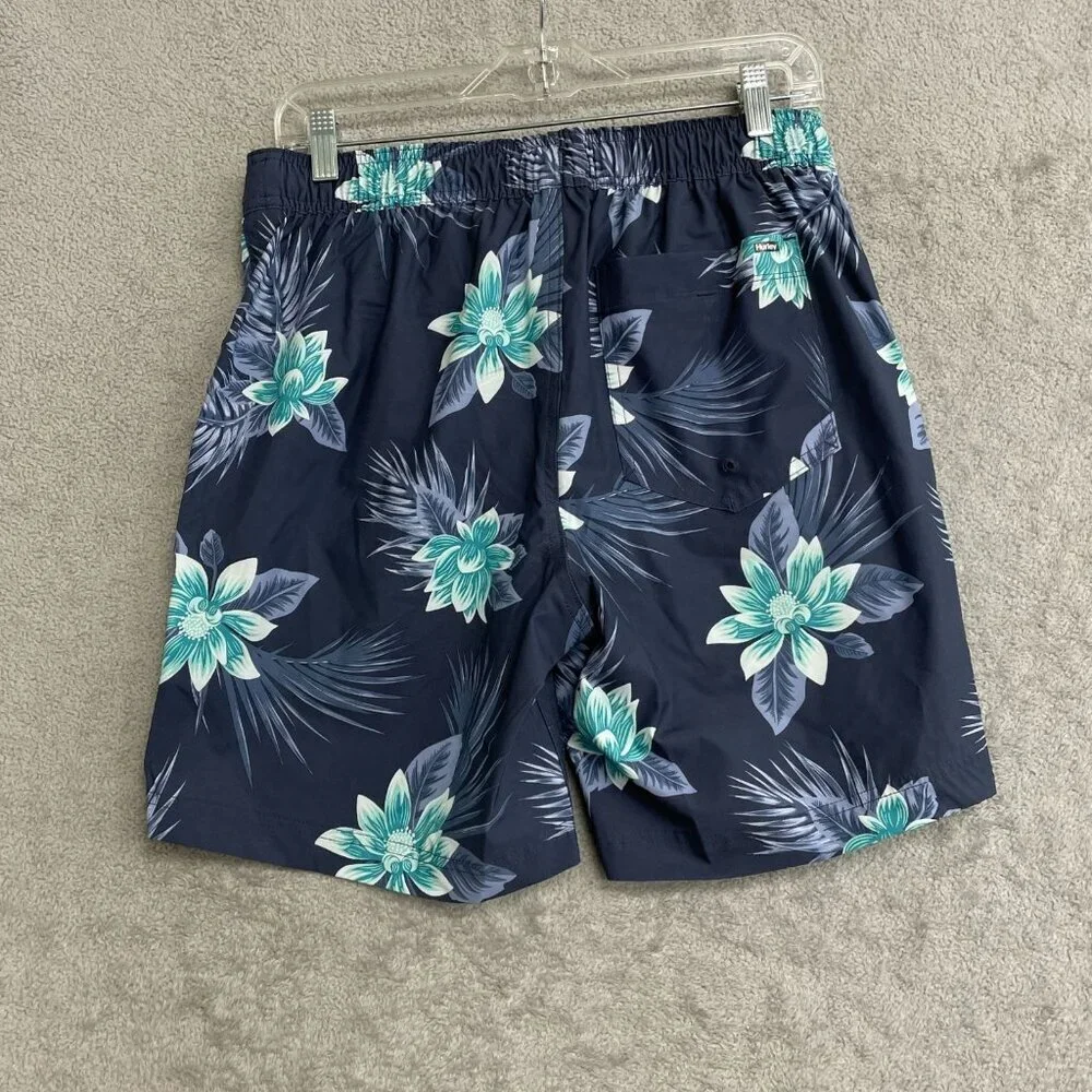 Hurley Men's S Tropical Floral Print Swim Shorts In Navy Blue & Teal N0995